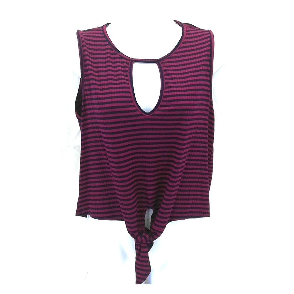LA Gypsy Women's Sleeveless Maroon & Navy Striped Tie Waist Top Size L